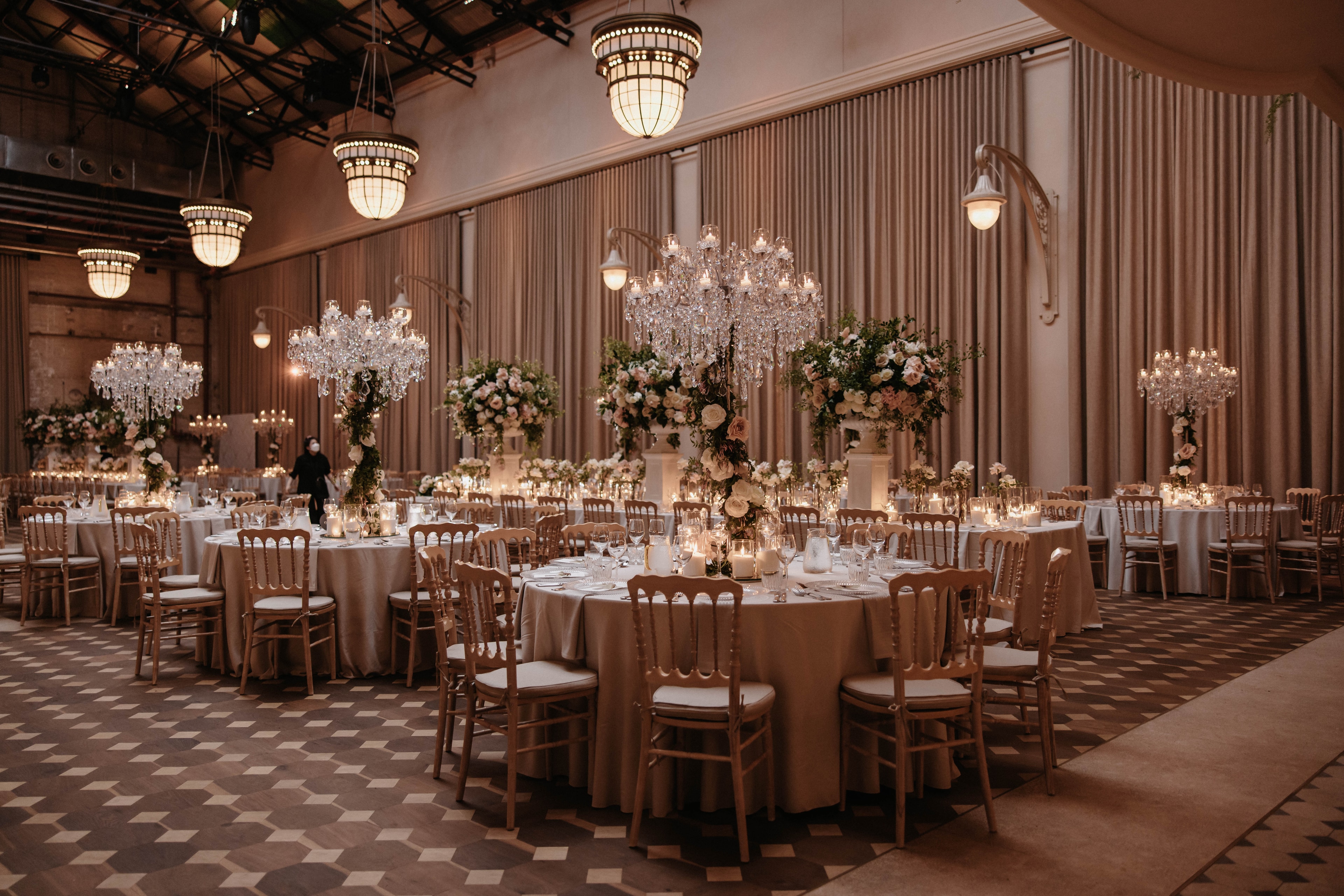 The Katerina Candelabra hire Sydney — crystal candelabra table centrepieces and floor-standing pieces for weddings and events