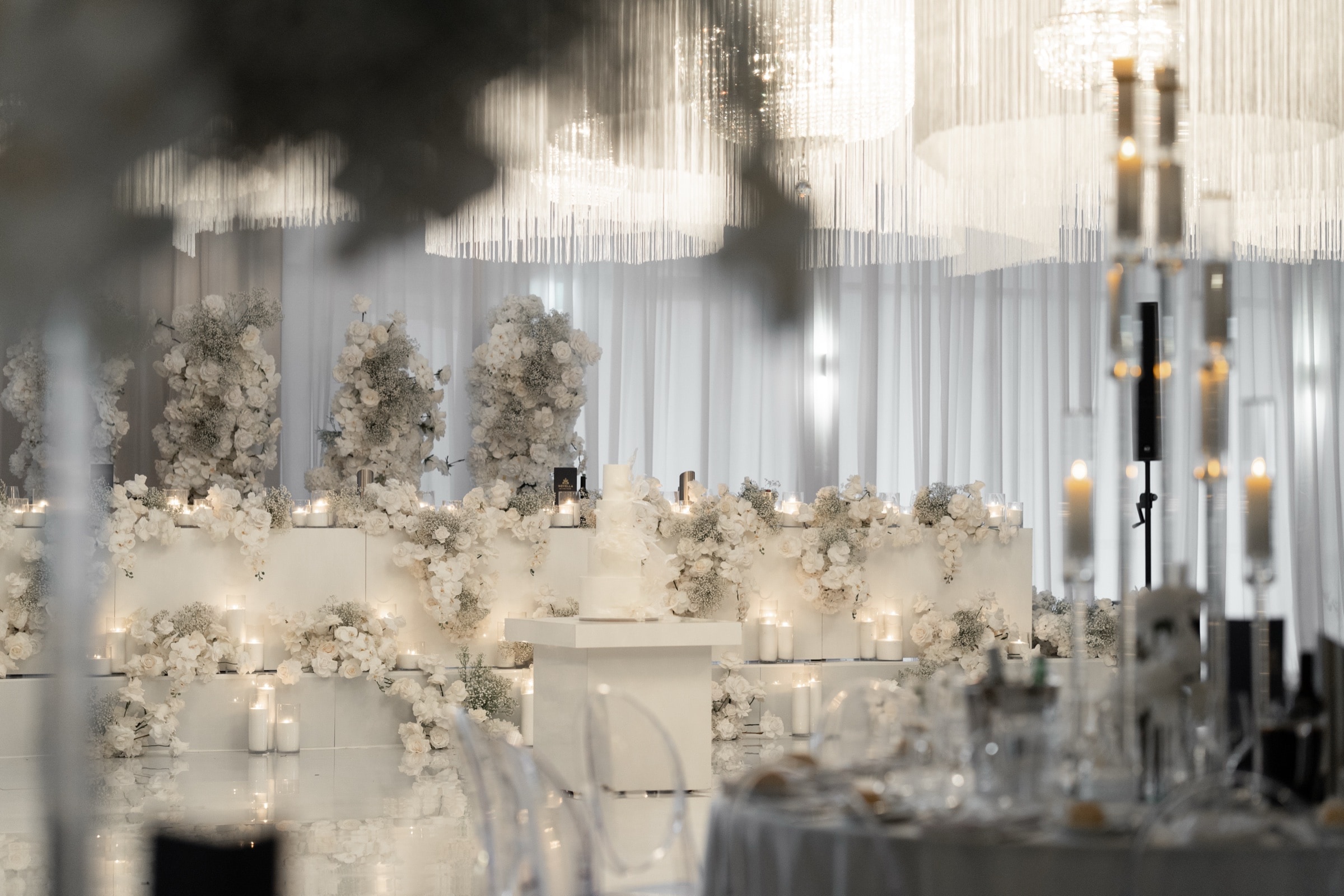 Tassel ceiling installation hire Sydney, crystal and silk tassel ceiling handcrafted on site for weddings and events