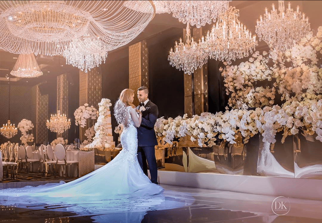 Chandelier installation above a first dance at a Sydney wedding venue — Chandeliers to Die For