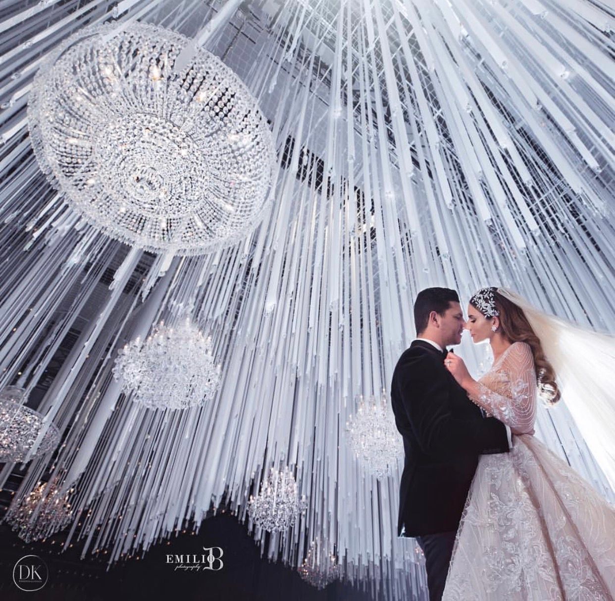 Crystal chandeliers styled at an outdoor wedding — Chandeliers to Die For
